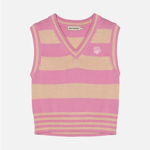 Marimekko Siete Maalis Patja Sweater Vest Size XL NWOT Pink Cream Stripe - Picture 4 of 7